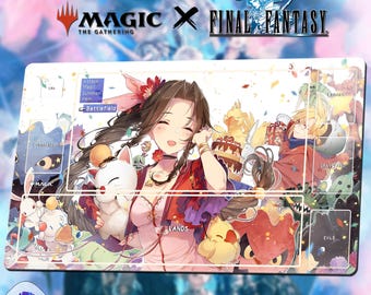 Aerith Gainsborough MTG x FF Playmat/Deskmat | Universes Beyond TCG Mat 24x14&quot; | Ultra Quality Print | Custom Design | Stitched Edge