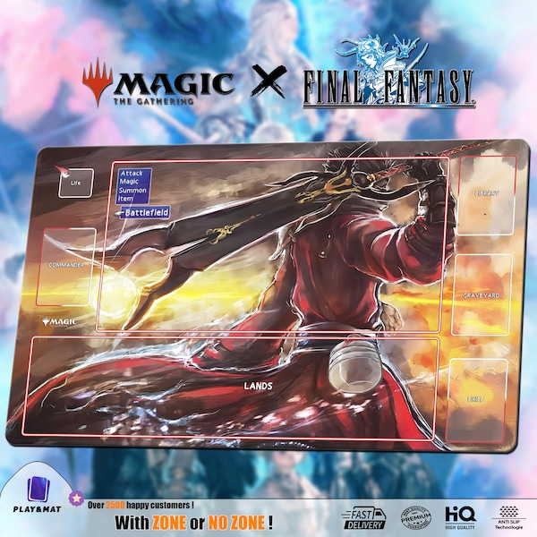 Auron - MTG x FF Playmat/Deskmat | Universes Beyond TCG Mat 24x14" | Ultra Quality Print | Custom Design | Stitched Edge
