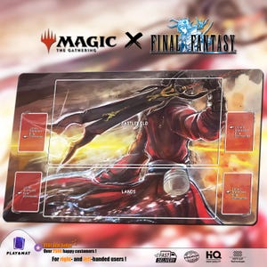 Auron MTG x FF Playmat | Universes Beyond TCG Mat 24x14" | Cloud Tifa Sephiroth Art | Custom Design | Gift for Player, Gamer