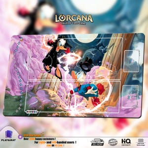 Scrooge vs Magica Playmat for Disney Lorcana – DuckTales Villains TCG Mat | Neoprene Game Mat with Optional Zones & Lore Track
