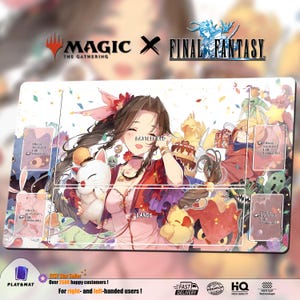 Aerith Gainsborough MTG x FF Playmat | Universes Beyond TCG Mat 24x14" | Cloud Tifa Sephiroth Art | Custom Design | Gift for Player, Gamer
