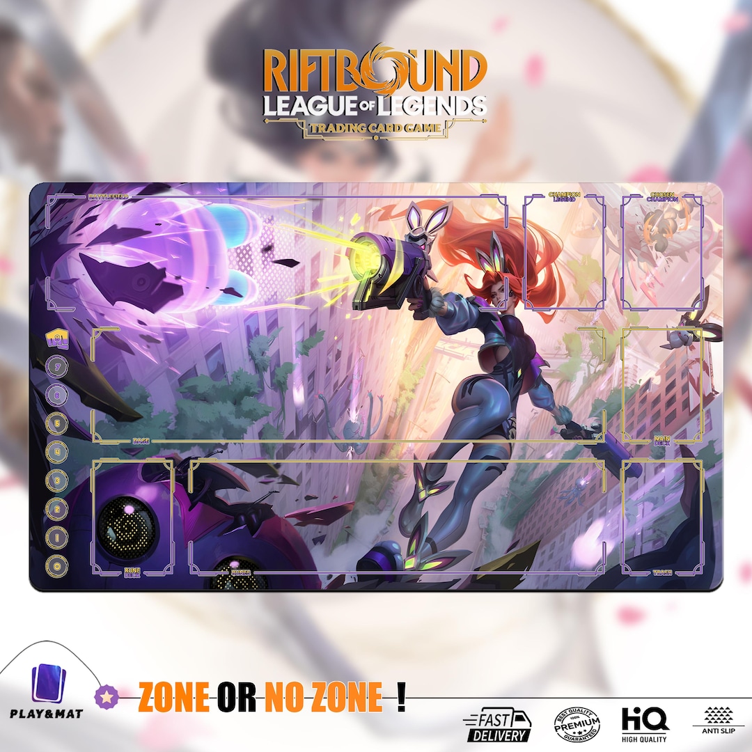 Tapis De Jeu Riftbound TCG – Miss Fortune – 61x35,6 Cm – Néoprène Coussiné – Bordure Coussue – Collection LoL