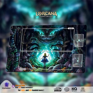 Alice Playmat for Disney Lorcana – Custom TCG Mat | Cheshire Cat Forest Design | Neoprene Game Mat with Optional Lore Track & Zones