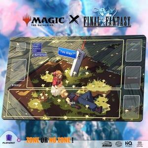 May include: A Magic: The Gathering playmat featuring Final Fantasy artwork. The mat has a green and brown landscape design with characters and text that reads "You okay?" and "LANDS". The Magic and Final Fantasy logos are at the top.