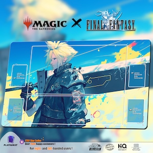 Cloud Strife MTG x FF Playmat | Universes Beyond TCG Mat 24x14" | Cloud Tifa Sephiroth Art | Custom Design | Gift for Player, Gamer or Fan