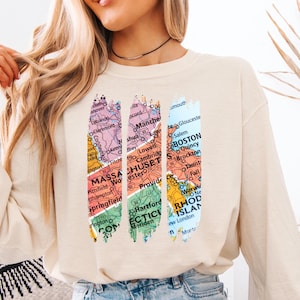 Massachusetts Map Long Sleeve T-Shirt, Boston Lover Shirt, Trendy Top, Map of MA - Unisex Clothing, Garment-dyed Tee