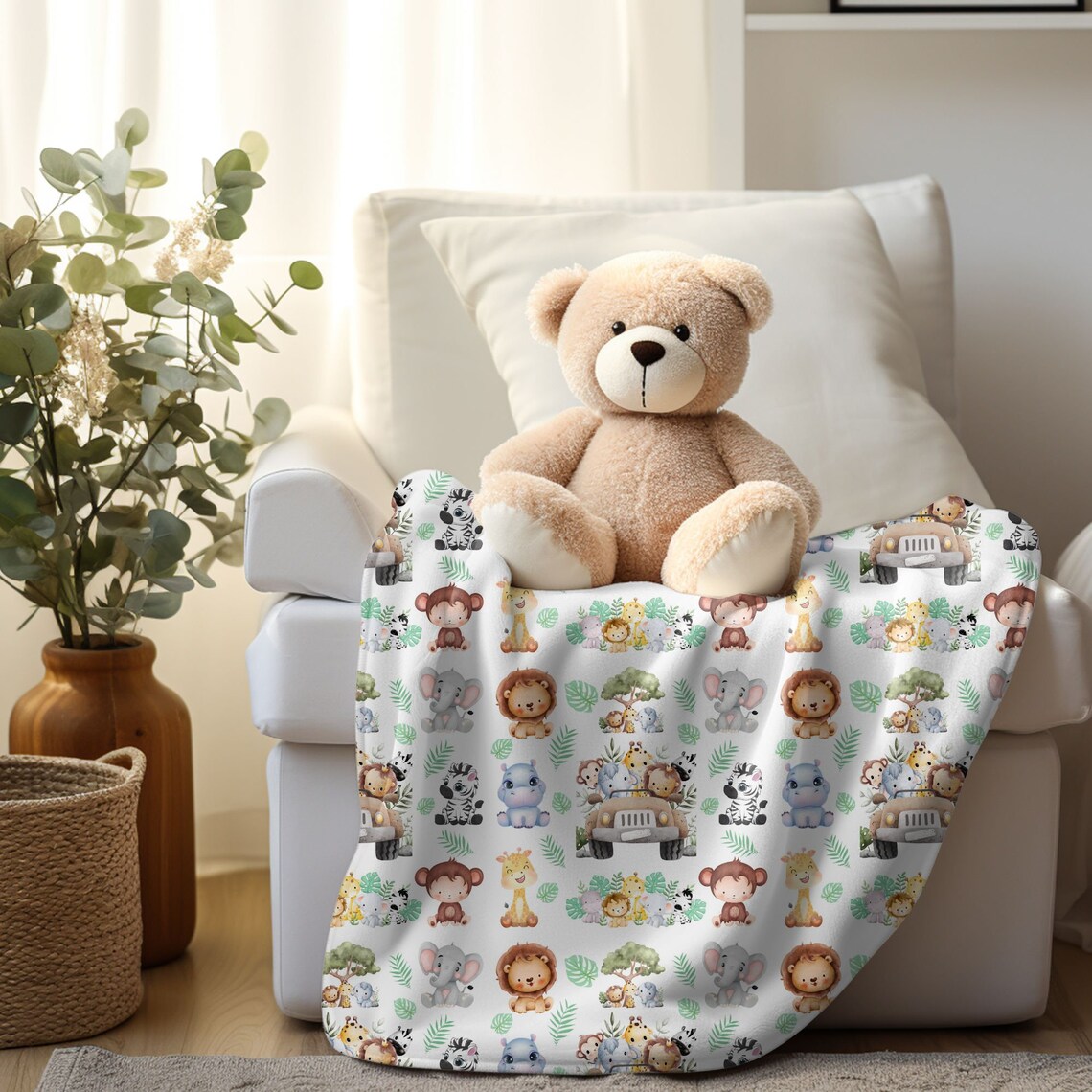 Baby Blanket Animal Print Velveteen Minky Blanket, Baby Blankie, Baby Throw, Velveteen Blanket