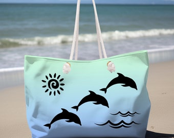 Delfin Strandtasche, Weekender oder Reisetasche, Handgemacht, Wochenendtasche, Geschenk für sie, Reisetasche, Sommerferien, Mädchengeschenk, Strandliebhaber