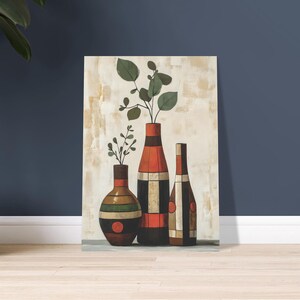 Jarrones de flores sobre la mesa - Póster elegante en acabado mate - Arte para la pared