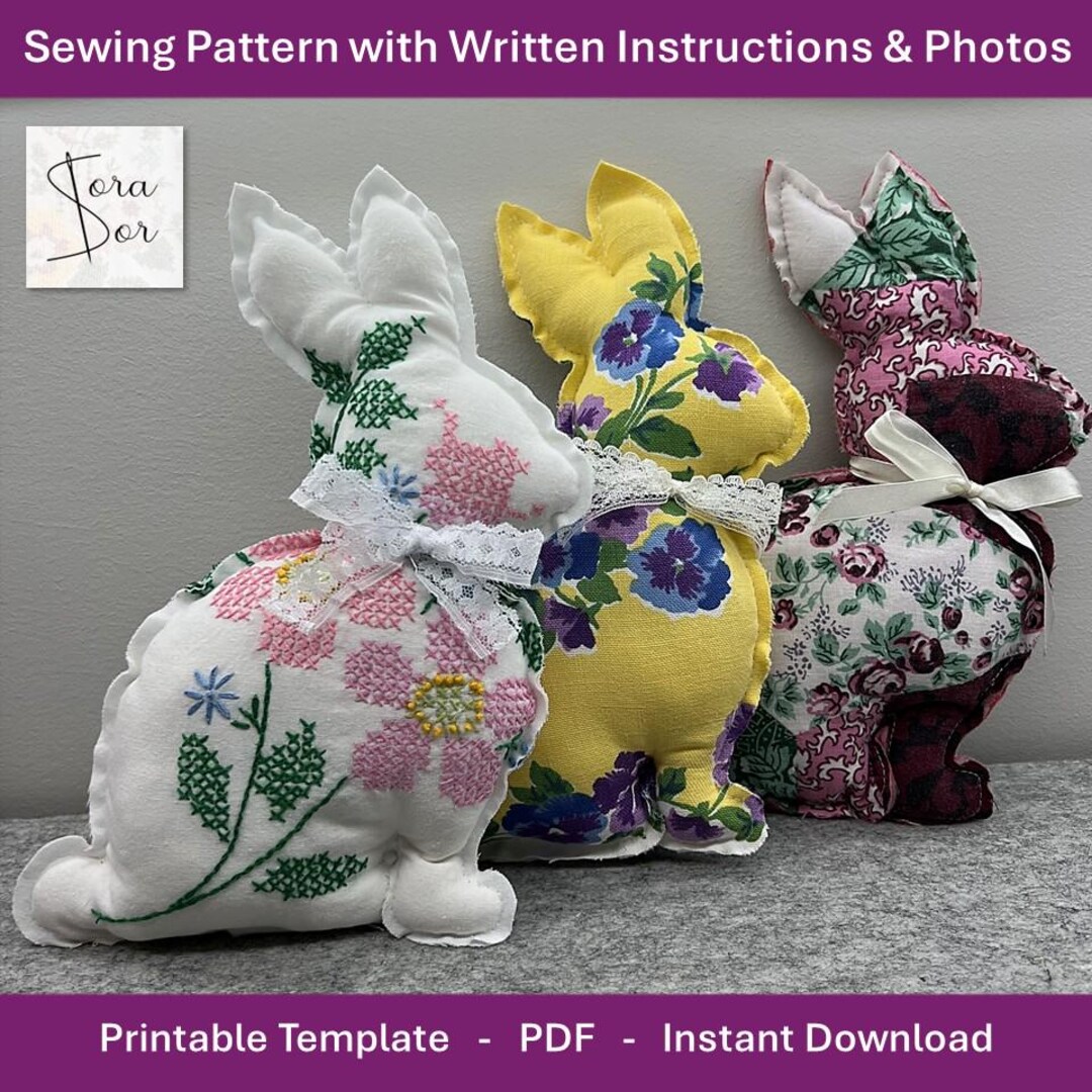 Easter Bunny Sewing Pattern PDF - Stuffed Plush Toy Tutorial, Upcycled ...