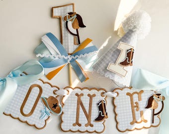 First Rodeo Birthday Banner & Party Bundle – Cowboy Theme for Baby Boy’s 1st Birthday, Embroidered Birthday Decorations