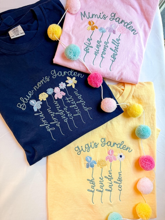 Personalized Mom Garden Shirt, Custom Embroidered Mother’s Day Gift, Grandma Garden Tee, Kids Names Shirt, Birth Flower Shirt, Mama Gift