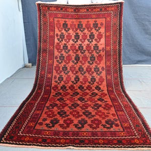 1960s antique Rug 3&#39;11&quot;x7&#39;3&quot; ft. Afghan Vintage Rug, Handmade Wool Area Rug, Oriental Antique Rug, Baluchi Floral Rug, Bedroom Rug