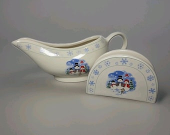 ヴィンテージ スノーマン セントラル ホリデー キッチンセット ナプキンホルダー グレイビーボート