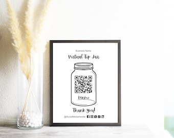 Tip Jar Venmo, aplicación Cash, PayPal con etiquetas de redes sociales, enlace personalizable de Canva, totalmente personalizable, código QR