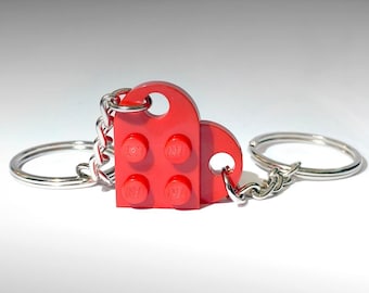 Juego de llaveros de corazón, ladrillos de llavero de corazón LEGO®, llavero a juego, juego de regalos para parejas, regalo de mejores amigos, regalo de amistad, día de San Valentín