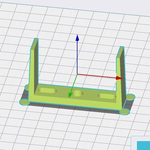 May include: A 3D model of a green plastic stand with three holes. The stand is designed to hold objects upright.