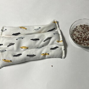 Microwave Heating pad/4 sizes with cars print fabric.