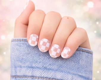 White Checkered Nail Polish Wraps, DIY Manicure