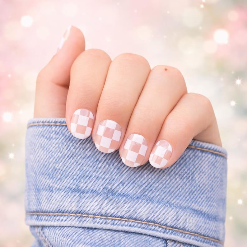 White Checkered Nail Polish Wraps, DIY Manicure image 1