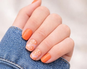 Orange Slice Nail Wraps | Glossy Citrus Summer Nail Strips (Press On Style)