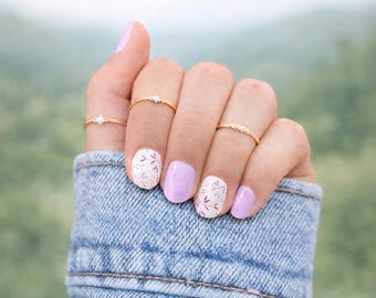Blush Pink Floral Nail Wraps | Soft Botanical Nail Strips | Spring Feminine Manicure