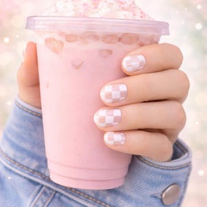 White Checkered Nail Polish Wraps, DIY Manicure image 2