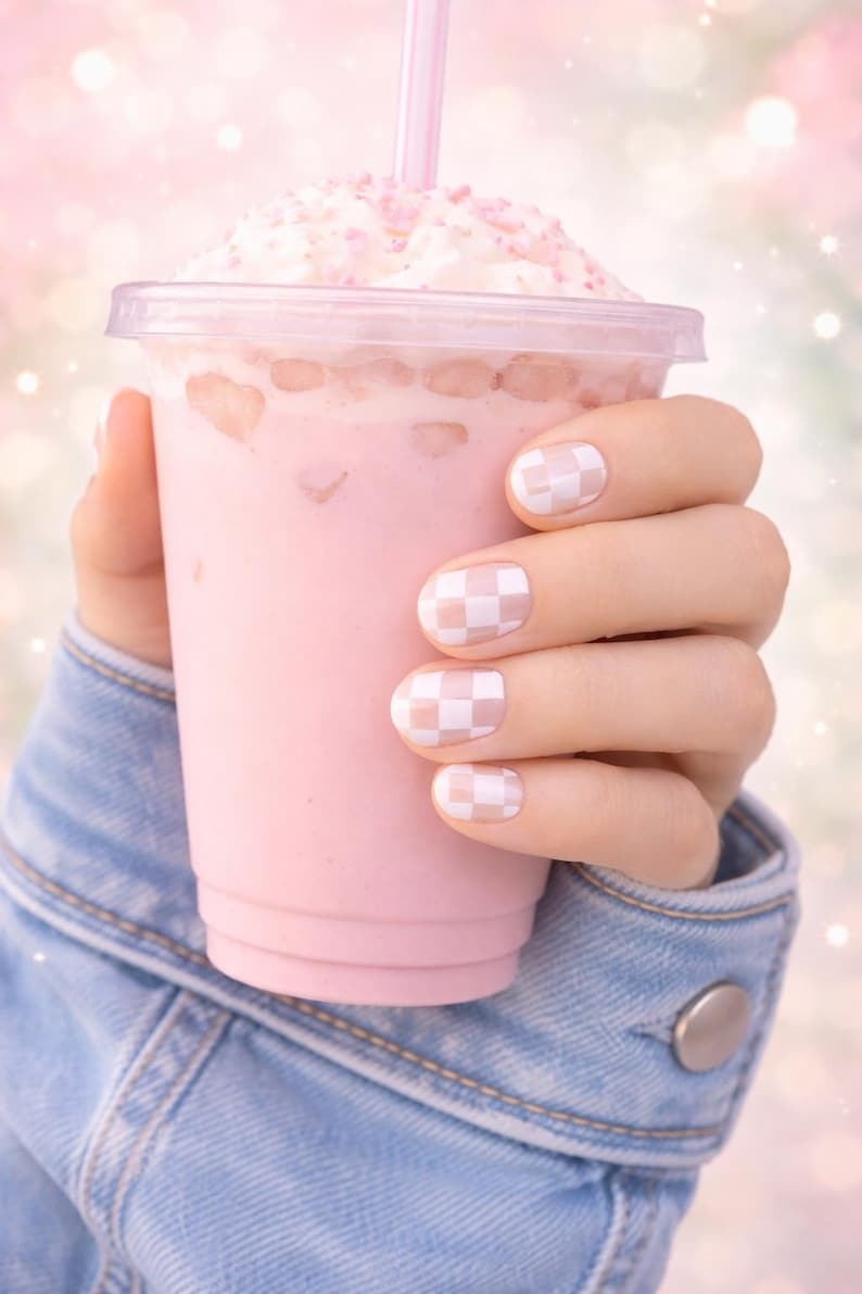 White Checkered Nail Polish Wraps, DIY Manicure image 2