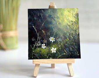 Miniature Oil Painting | 4x4  Original Floral Artwork | Small painting | Gift for Her