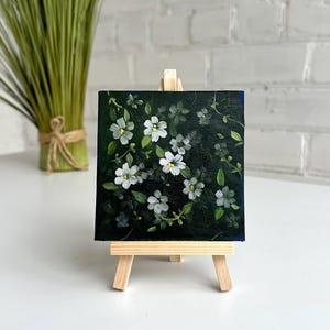 Pintura al óleo en miniatura / Obra de arte floral original de 4x4 / Pintura pequeña / Regalo para ella
