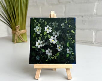 Miniature Oil Painting | 4x4  Original Floral Artwork | Small painting | Gift for Her
