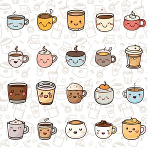 Coffee Kawaii Bundle Graphics Set 82 PNG Files for Scrapbooking and ...