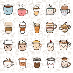 Coffee Kawaii Bundle Graphics Set 82 PNG Files for Scrapbooking and ...