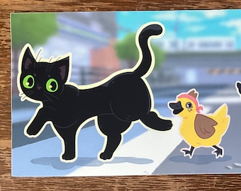 Little Kitty Big City - Foglio di adesivi lucidi - Adesivi con simpatici gatti e anatroccoli - Impermeabili!!