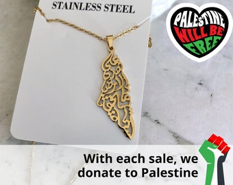 Palestine Arabic calligraphy Necklace | Islamic Jewelry gift | Free Gaza Support protest | Palestine lives matter | Donated activity