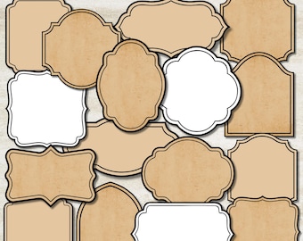 Blanco etiketten afdrukbaar, vintage apothekerslabels, klassieke frames-bundel png, sierlijke vormen, digitale download png jpg, voorraadkastpotlabels