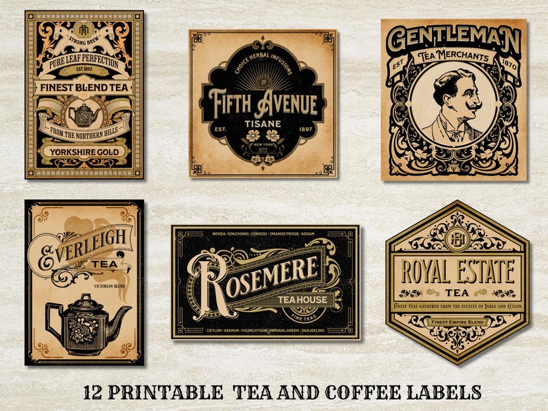 Vintage Coffee & Tea Labels Printable Set, Primitive Kitchen Jar Labels ...