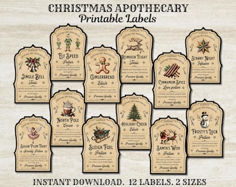 Etiketten kerstdrankje, etiketten kerstapotheker, etiketten toverdrank digitaal, etiketten toverdrankfles, etiketten vintage drankje, primitief