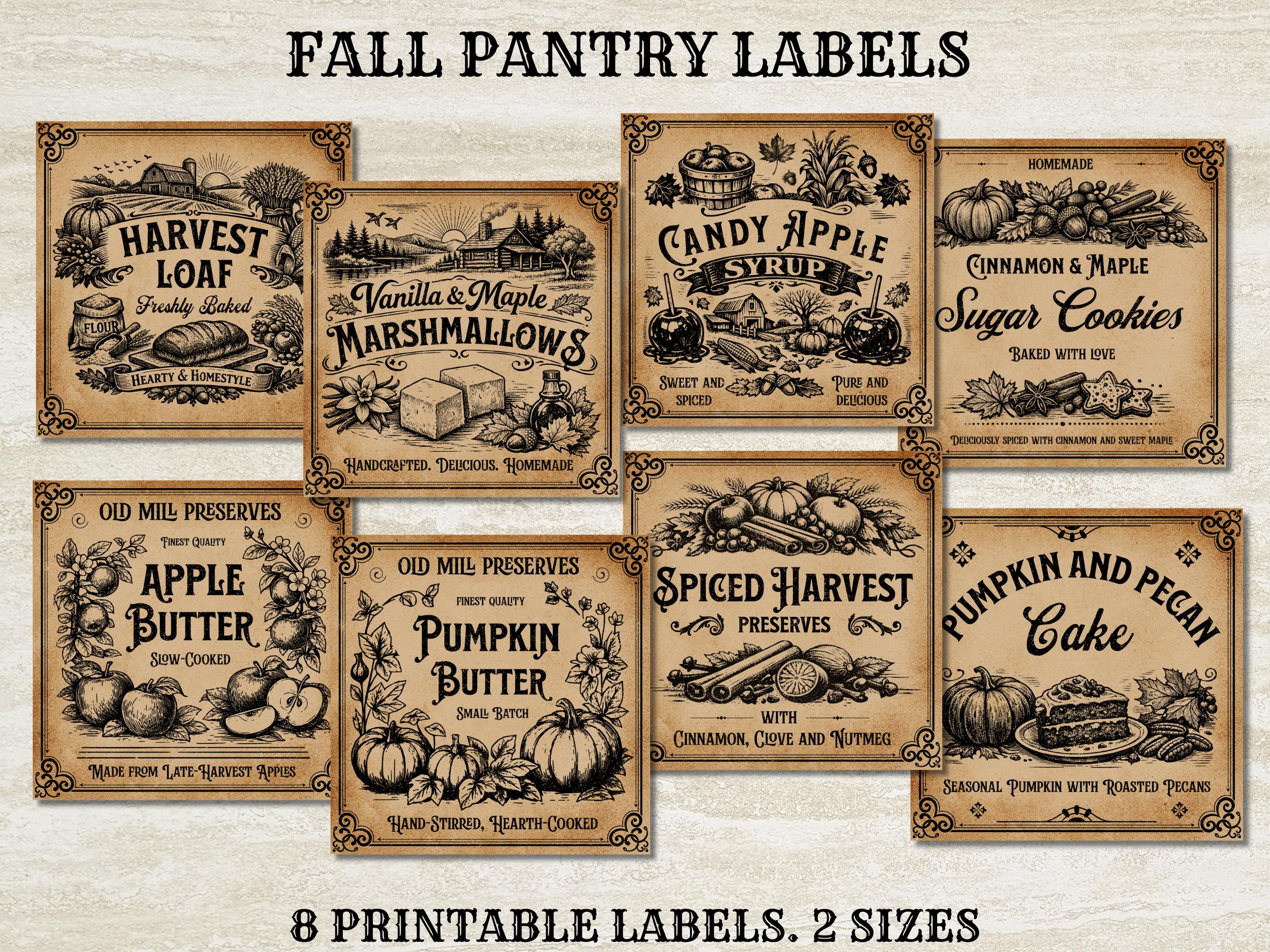 Vintage Fall Pantry Labels Printable,primitive Fall Autumn Pantry