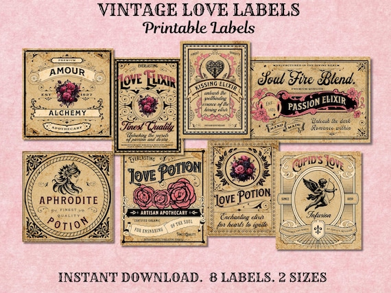 Vintage Love Labels Printable Labels,Love Apothecary Labels Printable,Valentines Day Bottle Labels Jar Labels,Love Potion Labels