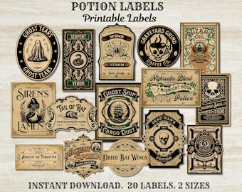 Dranketiketten digitaal, etiketten voor drankjes, afdrukbaar, etiketten voor toverdrankjes, etiketten voor toverdrank, etiketten voor drankjes, etiketten voor drankjes, vintage etiketten voor drankjes