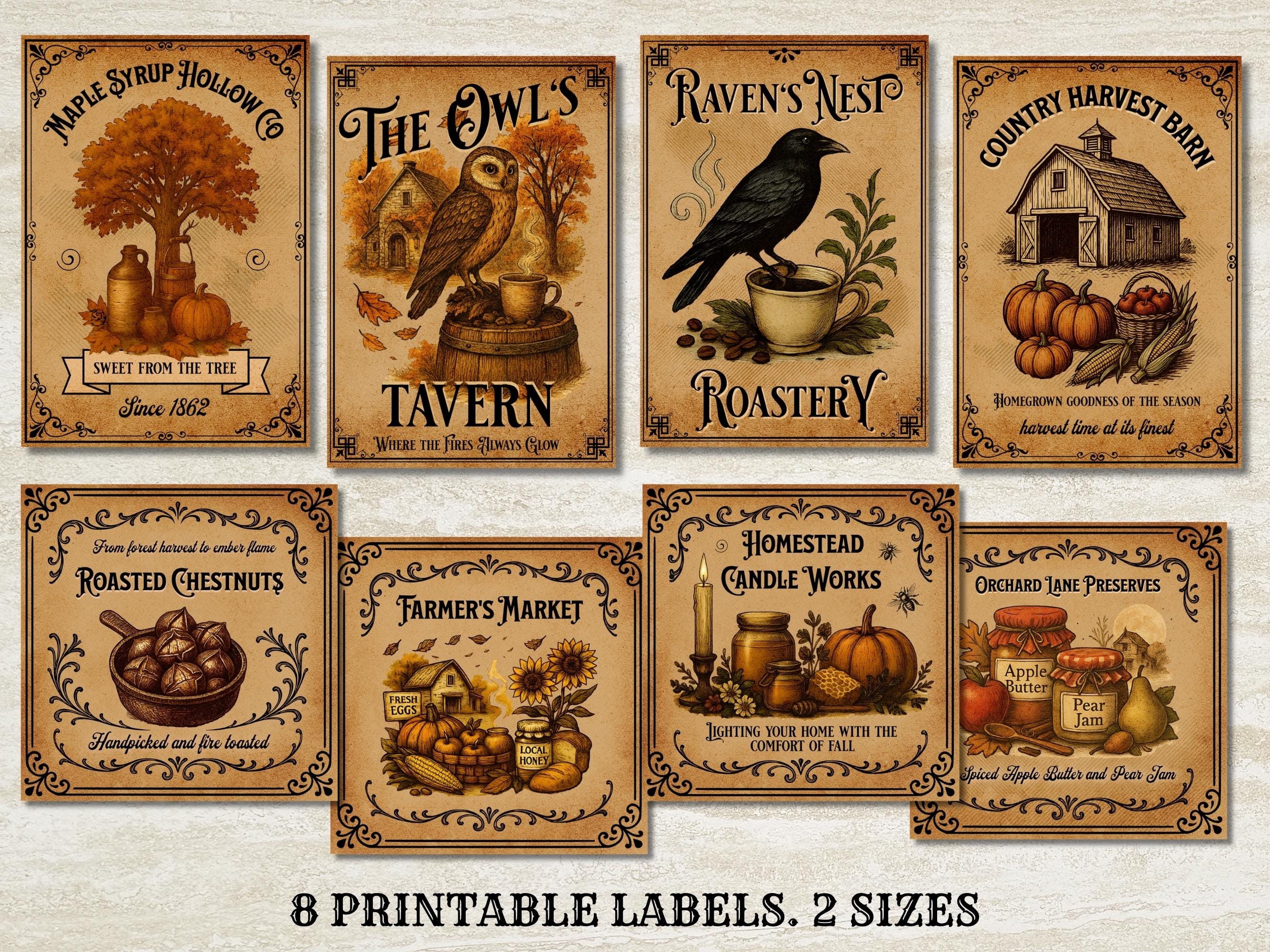 Fall Book Label Fall Labels Printable,vintage Pumpkin Lables,autumn Labels Printable ...