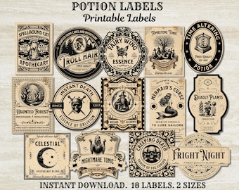 Potion Labels Digital,Potion Labels Printable,Wizard Potion Labels,Magic Potion Labels, Potion Bottle Labels, Vintage Potion Labels
