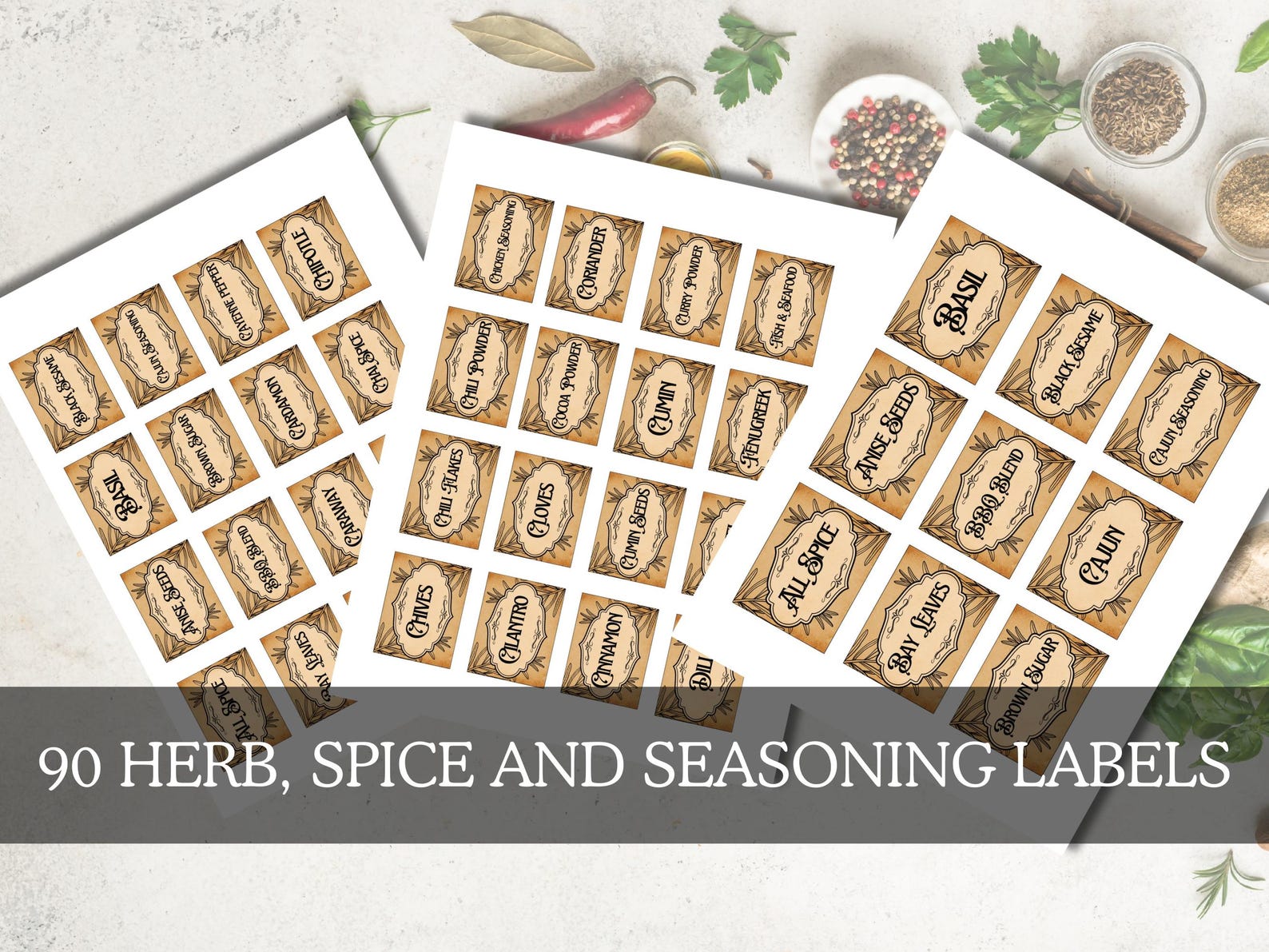 Herb and Spice Labels Printable, Vintage Herb Spice Seasoning Jar