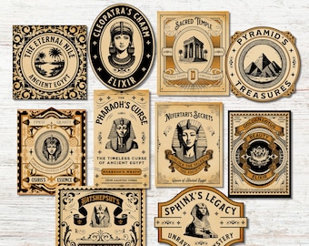 Printables oude Egypte, papieren uit het oude Egypte, drankjeslabels, Egyptian Junk Journal, oude Egyptische goden en godinnen, labels oude Egypte