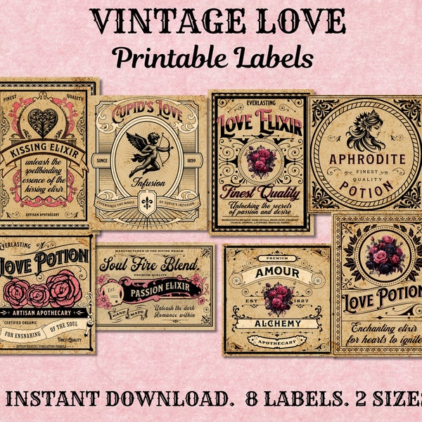 Vintage Love Labels Printable Labels,Love Apothecary Labels Printable,Valentines Day Bottle Labels Jar Labels,Love Potion Labels