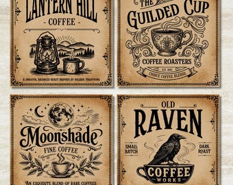 Afdrukbare set vintage koffielabels, primitieve koffielabels, vintage koffiebusetiketten, vintage koffiekast, primitieve landelijke keuken
