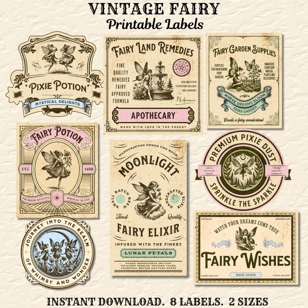 Fairy Labels,Vintage Fairy Printable Labels,Fairy Apothecary Jar Labels Bottle Labels,Potion Labels,Vintage Fairy Junk Journal,Old Fashioned