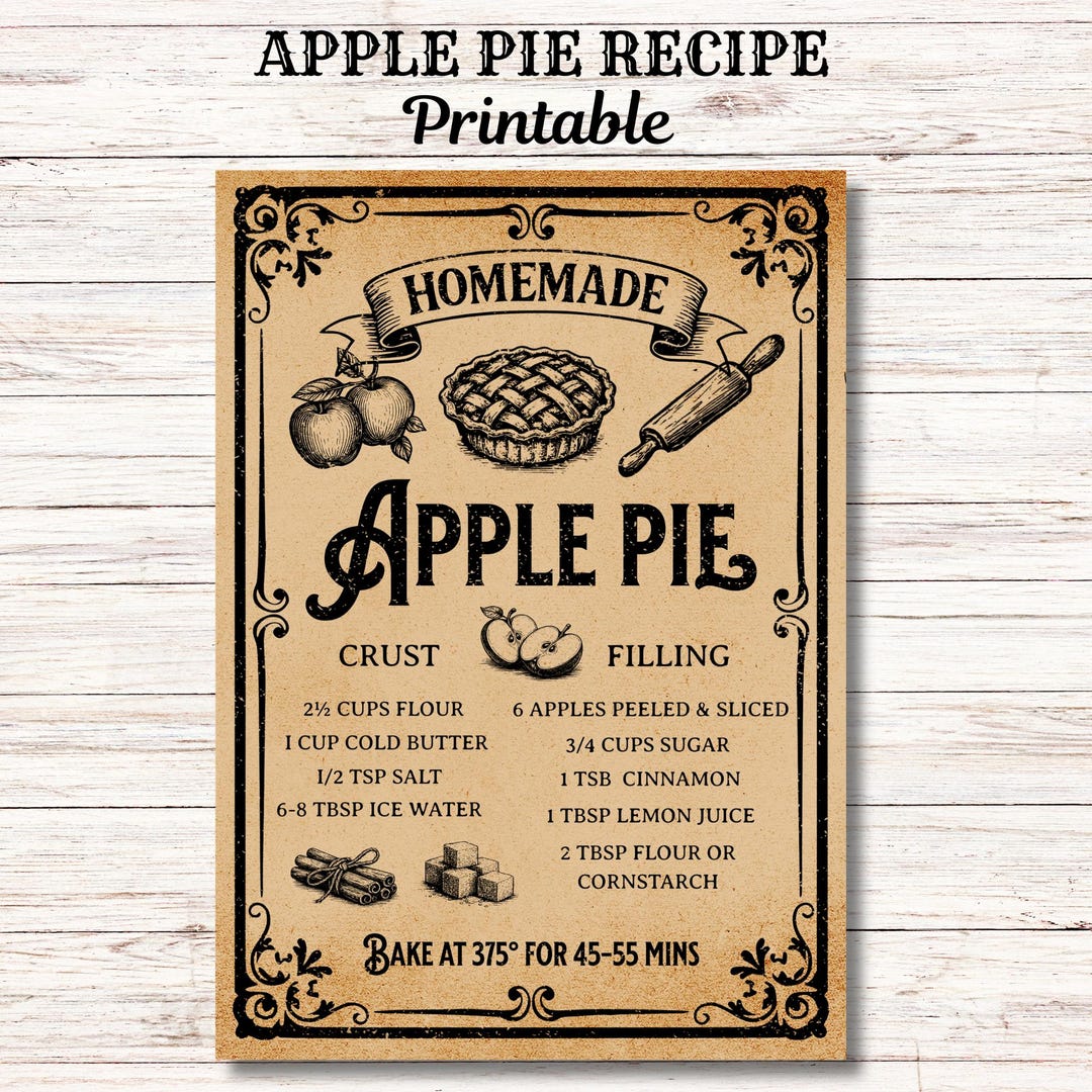 Apple Pie Recipe Sign Printable, Vintage Fall Recipe Sign, Primitive ...