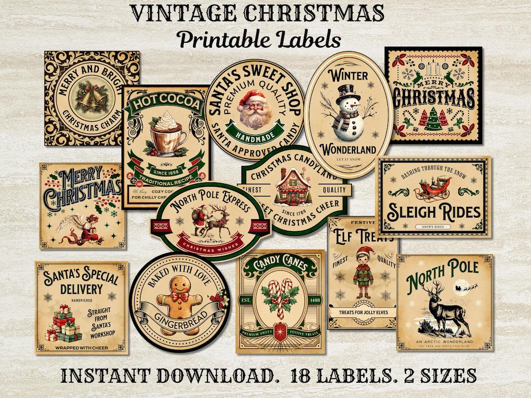 Vintage Christmas Labels Printable, Christmas Potion Labels, Vintage ...